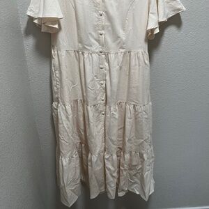 Cream tiered Button Front Dress